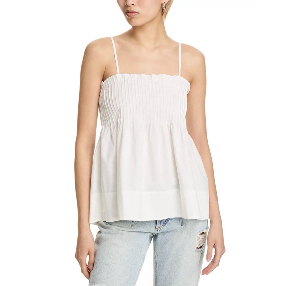 Wayf Asalia Poplin Pleated Top MSRP $78